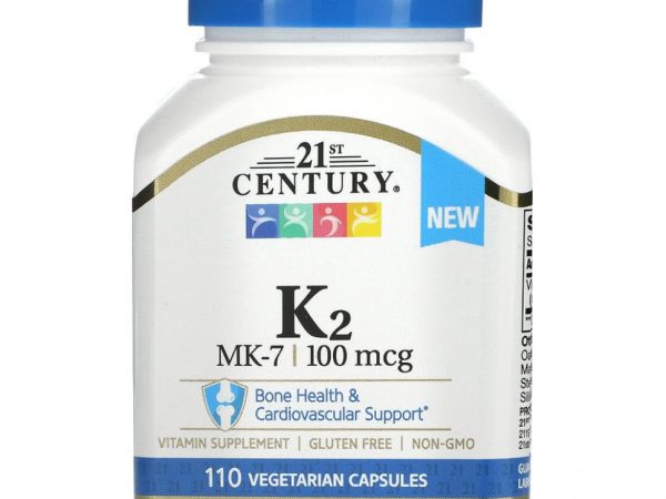 21st Century, K2, MK-7, 100 мкг, 110 вегетарианских капсул
