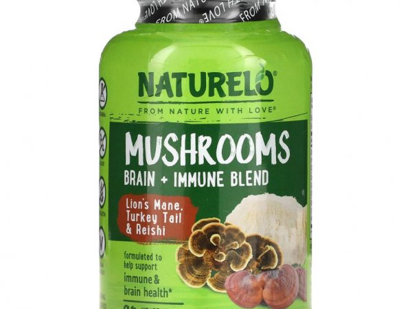 NATURELO, Грибы, смесь для мозга и иммунитета, 90 вегетарианских капсул