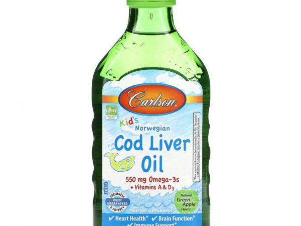 Carlson, Kids Cod Liver Oil, Natural Green Apple , 550 mg, 8.4 fl oz (250 ml)