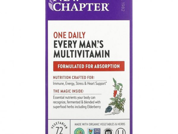 New Chapter, Every Man's One Daily Multi, мультивитаминная добавка для мужчин, 72 вегетарианских таблетки