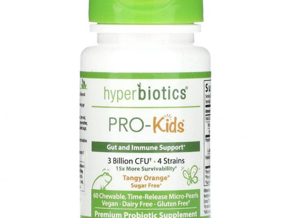 Hyperbiotics, PRO-Kids, без сахара, насыщенный апельсин, 3 млрд КОЕ, 60 жемчужных микрогранул