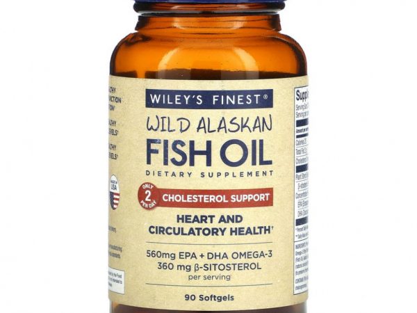 Wiley's Finest, жир дикой аляскинской рыбы, холестериновая поддержка, 800 мг, 90 капсул