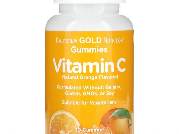 California Gold Nutrition, жевательные таблетки с витамином C, натуральный апельсиновый вкус, без желатина, 90 жевательных таблеток