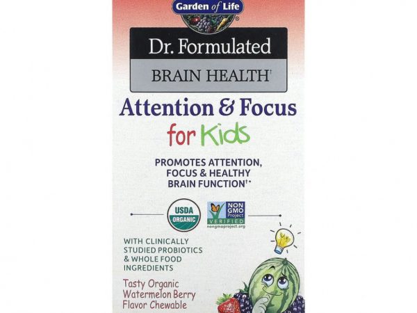 Garden of Life, Dr. Formulated Brain Health, внимание и концентрация для детей, вкус арбуза и ягод, 60 вкусных жевательных таблеток