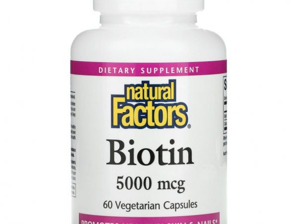 Natural Factors, Биотин, 5000 мкг, 60 вегетарианских капсул