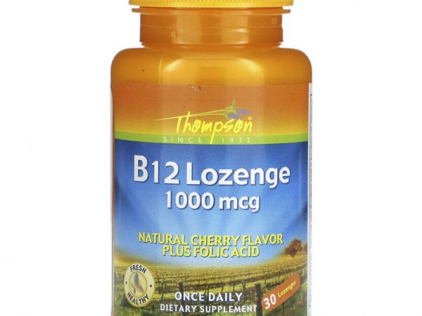 Thompson, B12, пастилки с натуральным вишневым вкусом, 1000 мкг, 30 пастилок
