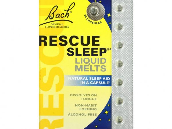 Bach, Rescue Sleep, оригинальные цветочные средства, поддержка сна, для рассасывания, с жидкостью, 28 капсул