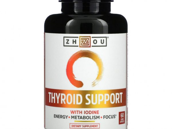 Zhou Nutrition, Поддержка щитовидной железы, содержит йод, 60 вегетарианских капсул