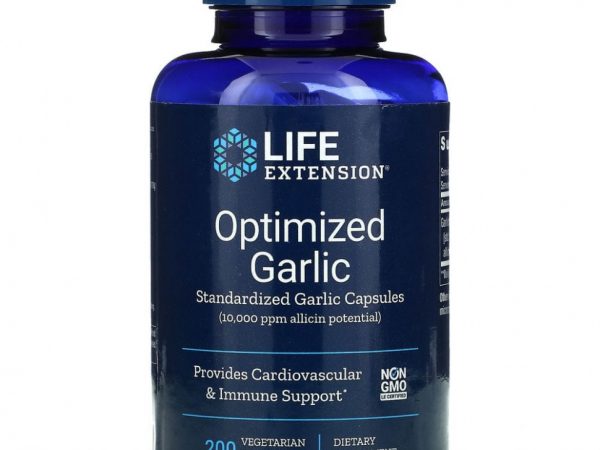 Life Extension, оптимизированный экстракт чеснока, стандартизированные капсулы с чесноком, 200 вегетарианских капсул