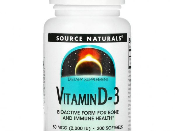 Source Naturals, Витамин D-3, 2000 международных единиц, 200 мягких капсул