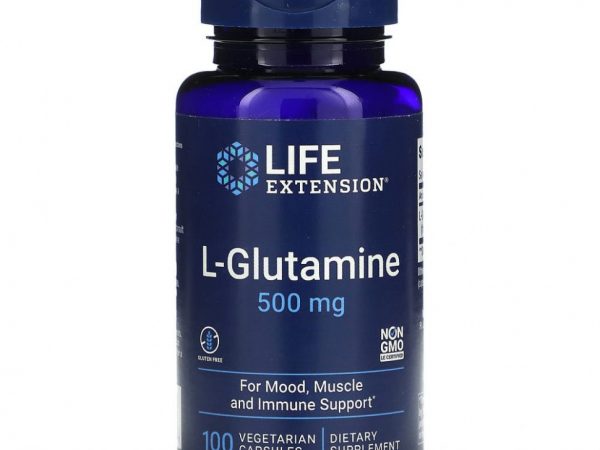 Life Extension, L-глютамин, 500 мг, 100 вегетарианских капсул