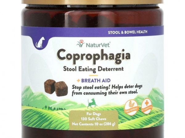 NaturVet, Coprophagia, Средство, сдерживающее поедание стула, и вспомогательное средство для дыхания, 130 мягких жевательных таблеток, 10 унций (286 г)