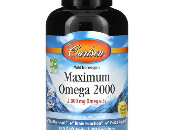 Carlson Labs, Maximum Omega 2000, натуральный лимон, 1,000 мг, 180 мягких таблеток