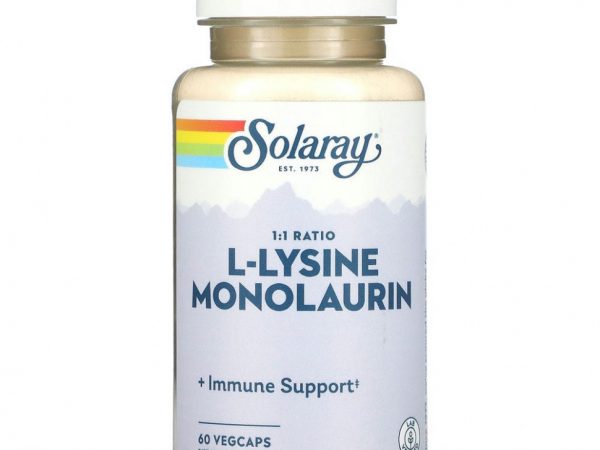 Solaray, L-лизин и монолаурин, в соотношении 1:1, 60 вегетарианских капсул