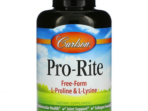 Carlson Labs, Pro-Rite, L-пролин и L-лизин в свободной форме, 200 вегетарианских капсул