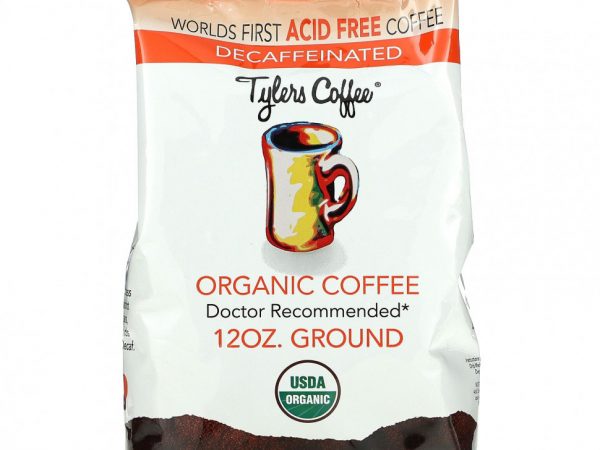 Tylers Coffees, Органический кофе, без кофеина, молотый, 12 унций