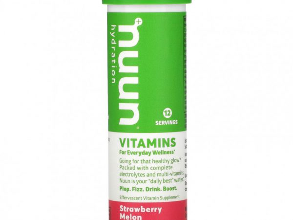 Nuun, Hydration, витамины, шипучая витаминная добавка, клубника и дыня, 12 таблеток