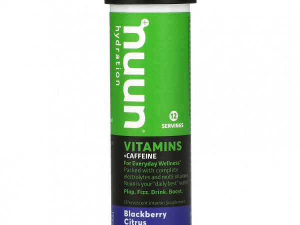 Nuun, Hydration, витамины и кофеин, шипучая витаминная добавка, ежевика и цитрус, 12 таблеток