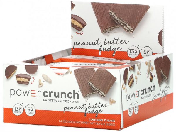 BNRG, Power Crunch, протеиновый энергетический батончик со вкусом арахисового масла и ирисок, 12 шт. по 40 г