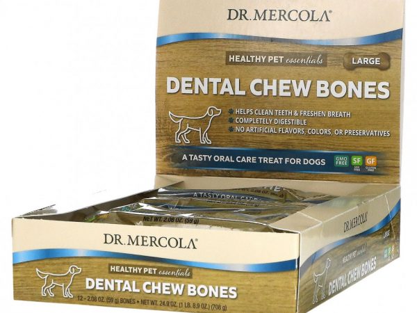 Dr. Mercola, Dental Chew Bone, Large, для собак, 12 костей, 61 г (2,15 унции)