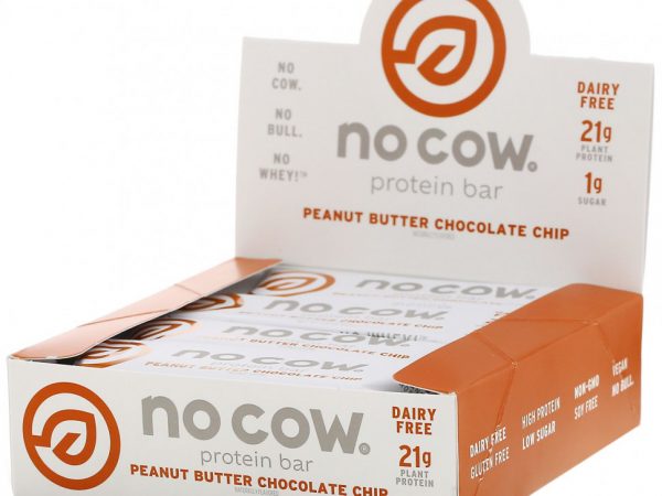 No Cow, Протеиновый батончик, шоколадная крошка с арахисовой пастой, 12 батончиков по 60 г (2,12 унции)