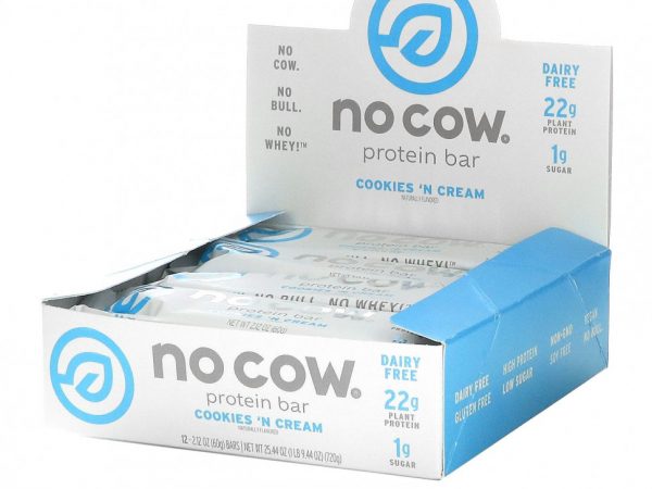 No Cow, протеиновый батончик, со вкусом печенья с кремом, 12 батончиков, 60 г (2,12 унции)