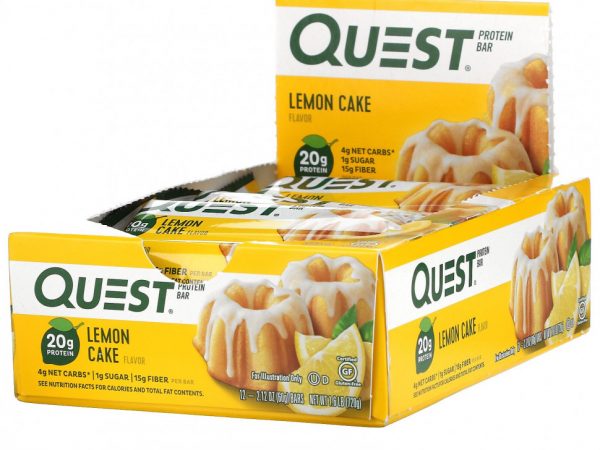 Quest Nutrition, Протеиновый батончик, Лимонный торт, 12 батончиков по 2,12 унции (60 г) каждый