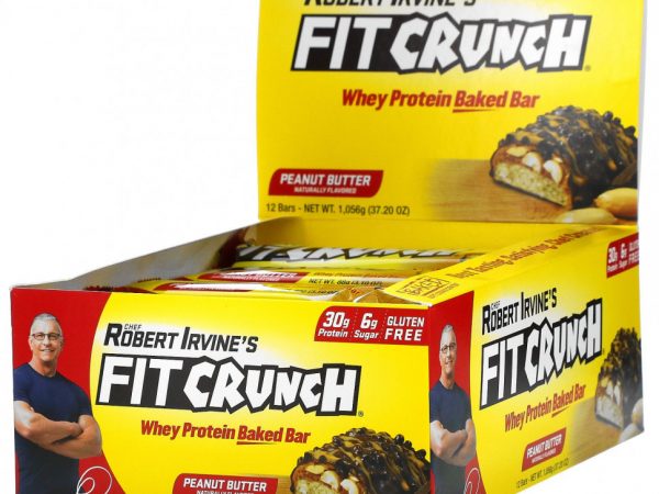 FITCRUNCH, батончик с термообработанным сывороточным протеином, арахисовой пастой и фруктовым джемом, 12 батончиков по 88 г (3,10 унции) каждый