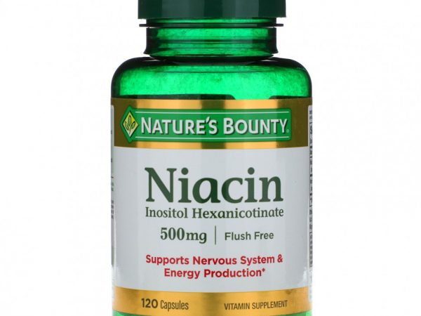Nature's Bounty, Ниацин, не вызывающий покраснения, 500 мг, 120 капсул