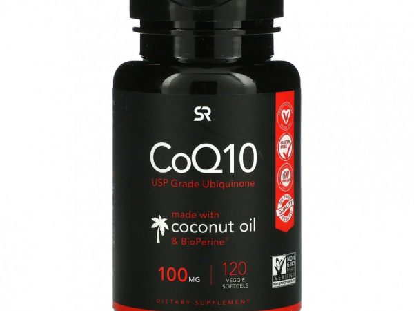 Sports Research, коэнзим Q10 с экстрактом BioPerine и кокосовым маслом, 100 мг, 120 вегетарианских капсул