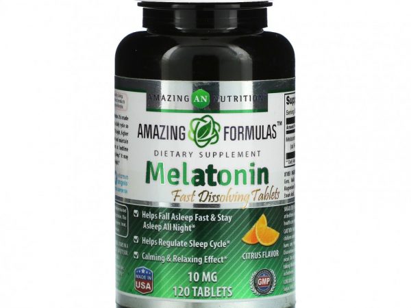 Amazing Nutrition, Мелатонин, цитрусовые, 10 мг, 120 таблеток