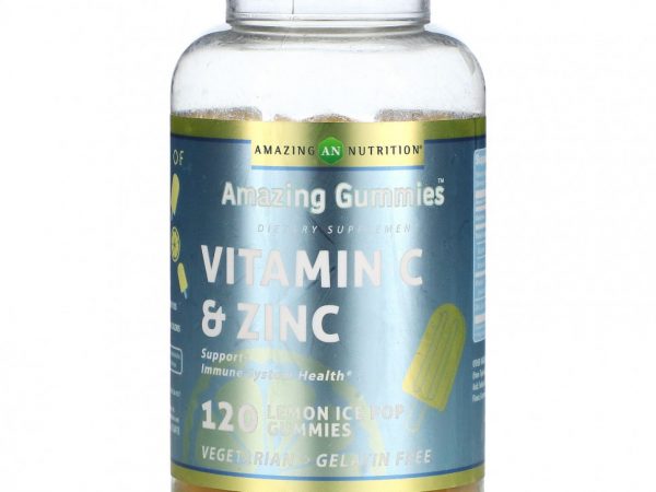 Amazing Nutrition, Amazing Gummies, витамин C и цинк, ледяной лед с лимоном, 120 жевательных таблеток