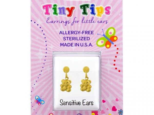 Studex Tiny Tips Earrings For Sensitive Ear Gold Plated Drop Teddy Bear