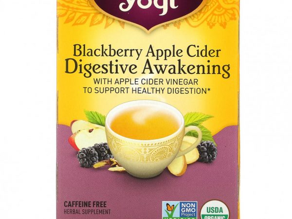 Yogi Tea, Пробуждение пищеварения, чай без кофеина с ежевикой и яблочным сидром, 16 чайных пакетиков, 29 г (1,02 унции)