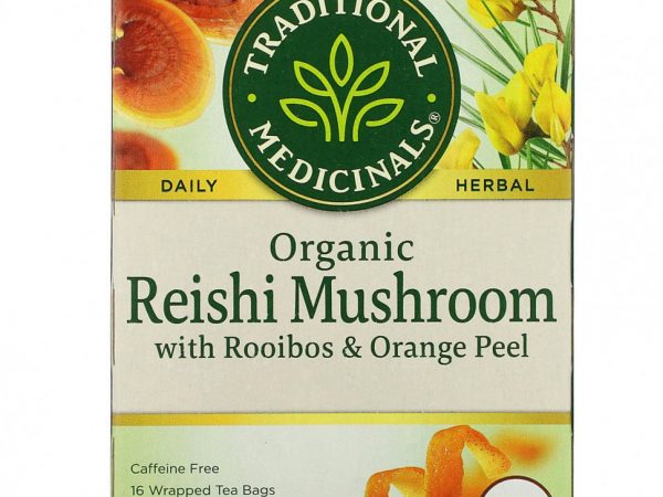 Traditional Medicinals, Органический гриб рейши с ройбушом и цедрой апельсина, без кофеина, 16 чайных пакетиков в упаковке, 24 г (0,85 унции)