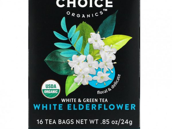 Choice Organic Teas, Белый и зеленый чай, белая бузина, 16 чайных пакетиков, 24 г (0,85 унции)