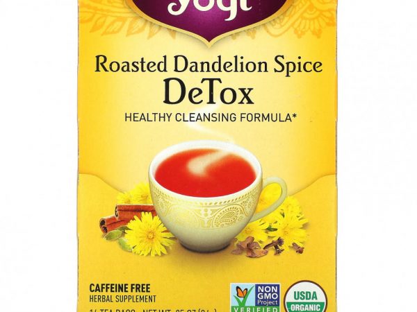 Yogi Tea, Detox, вкус жареного одуванчика и специй, без кофеина, 16 чайных пакетиков, 24 г (0,85 унции)