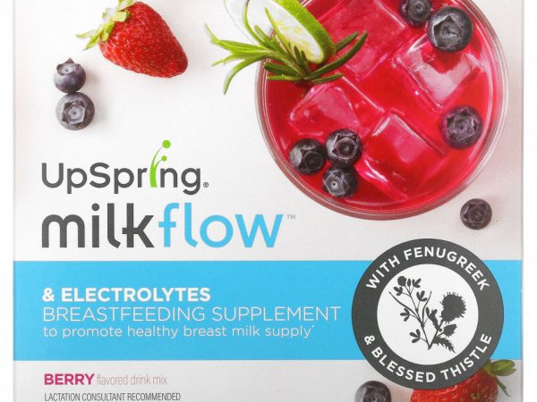 UpSpring, MilkFlow, пажитник и кникус благословенный, напиток со вкусом ягод, 16 пакетиков по 10 г (0,35 унции)