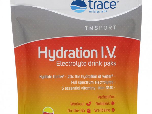 Trace Minerals ®, Hydration IV, Пакеты для напитков с электролитами, малиново-лимонадный вкус, 16 пакетов по 0,56 унции (16 г) каждый