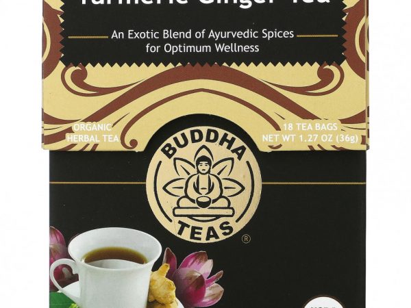 Buddha Teas, Органический травяной чай, турмериновый имбирь, 18 чайных пакетиков, 1,27 унции (36 г)