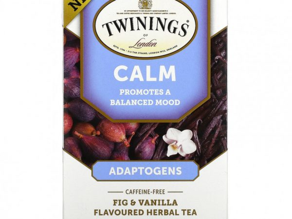 Twinings, Calm, адаптогены, травяной чай со вкусом инжира и ванили, без кофеина, 18 чайных пакетиков, 36 г (1,27 унции)