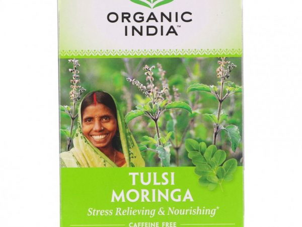 Organic India, Tulsi Tea, Moringa, без кофеина, 18 пакетиков для настоя, 1,27 унции (36 г)