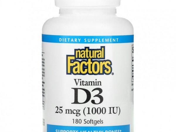 Natural Factors, витамин D3, 25 мкг (1000 МЕ), 180 капсул