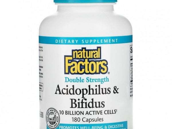 Natural Factors, Acidophilus & Bifidus, двойная сила действия, 10 млрд, 180 капсул