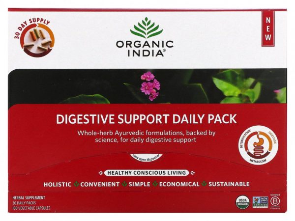 Organic India, Ежедневный пакет для поддержки пищеварения, 30 ежедневных пакетиков, 180 растительных капсул