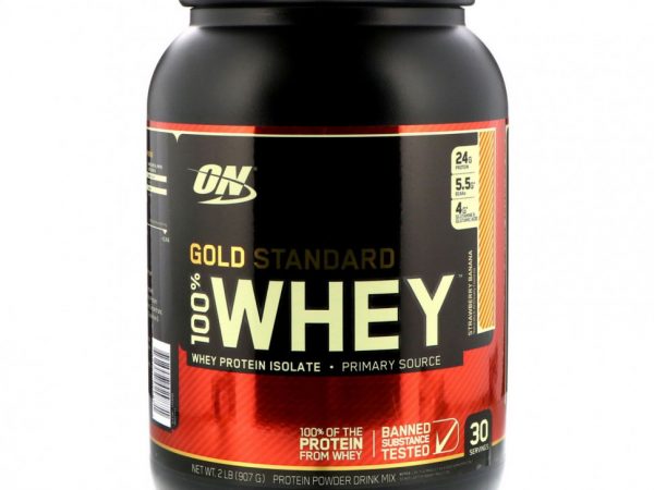 Optimum Nutrition, Gold Standard, 100 % Whey, банан с клубникой, 907 г (2 фунта)
