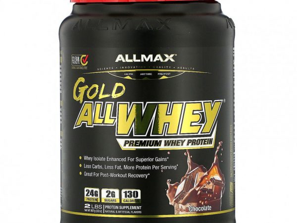 ALLMAX Nutrition, AllWhey Gold, 100 % сывороточный белок + изолят сывороточного белка премиум-качества, со вкусом шоколада, 907 г (2 фунта)