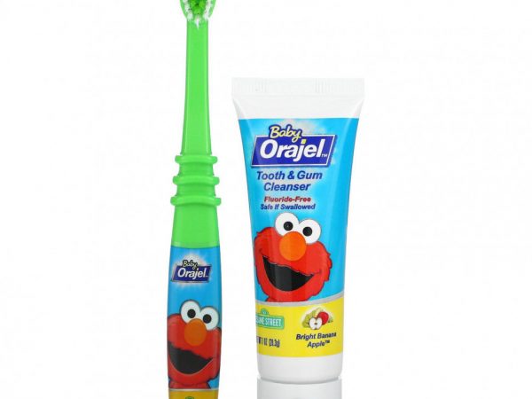 Orajel, очищающее средство для зубов и десен Elmo, без фторида, для детей в возрасте от 3 до 24 месяцев, смесь банана и яблока, 28,3 г (1 унция)