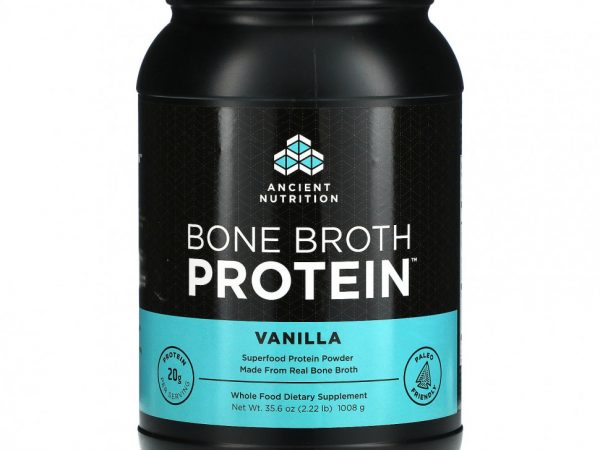 Dr. Axe / Ancient Nutrition, протеин из костного бульона, со вкусом ванили, 1008 г (2,22 унции)
