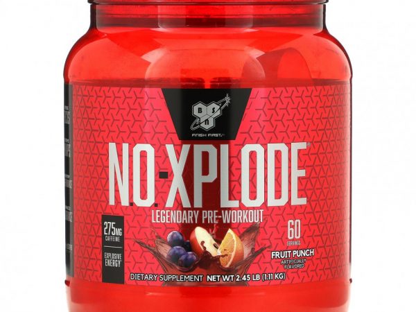 BSN, N.O.-Xplode, легендарное предтренировочное средство, фруктовый пунш, 2,45 фунта (1,11 кг)